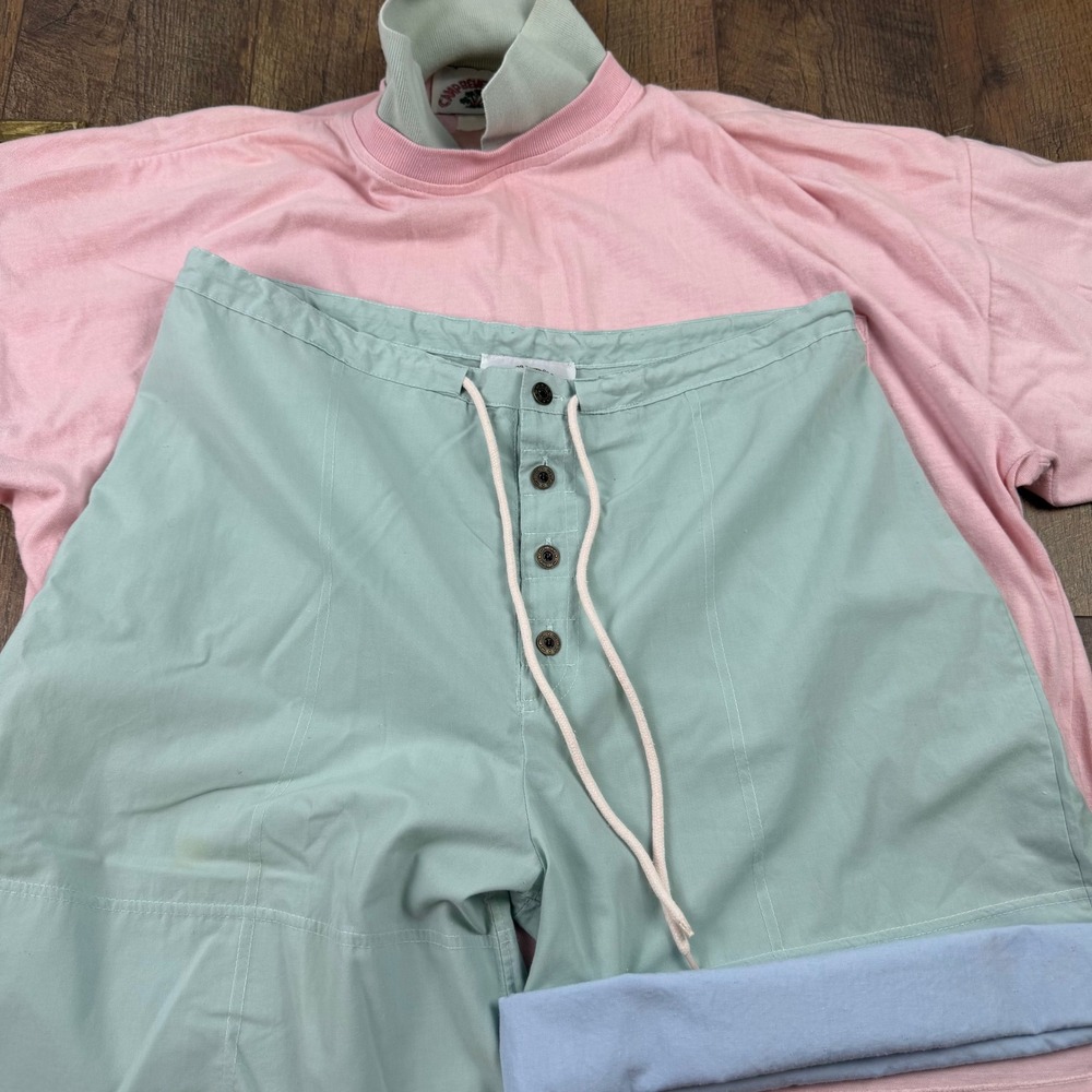 Vintage Camp Beverly Hills Pink Mint 2pc Set Polo Shirt Board Shorts Medium - Picture 11 of 16